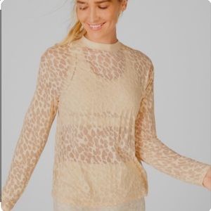 NWOT Fabletics LS Shirt Athleisure Cream Leopard print Transparent 2X